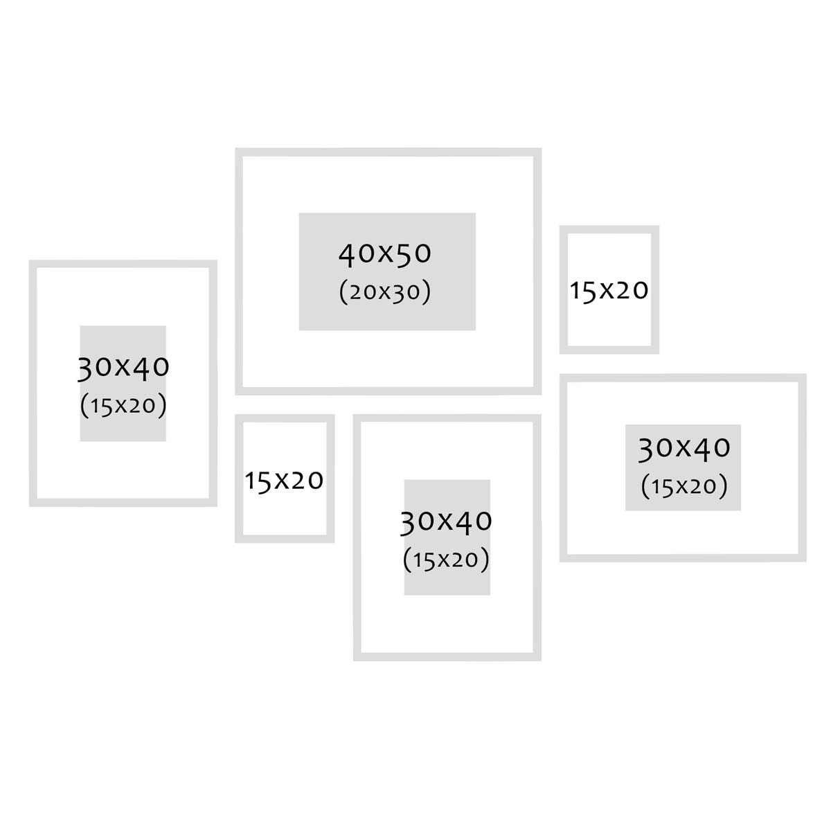 Photolini 6er Bilderrahmen-Set Modern Silber aus MDF 15x20 cm, 30x40 cm und 40x50 cm mit Passepartout Tiefpreis