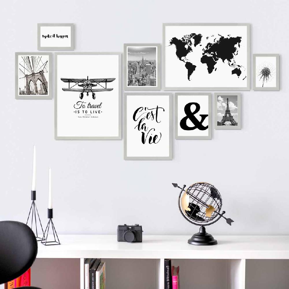 Photolini 9er Bilderrahmen-Set Modern Silber aus MDF Super Sparpreis