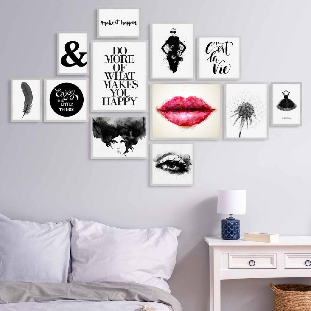Photolini 12er Bilderrahmen-Set Modern Silber aus MDF Kostenlose Rückgabe