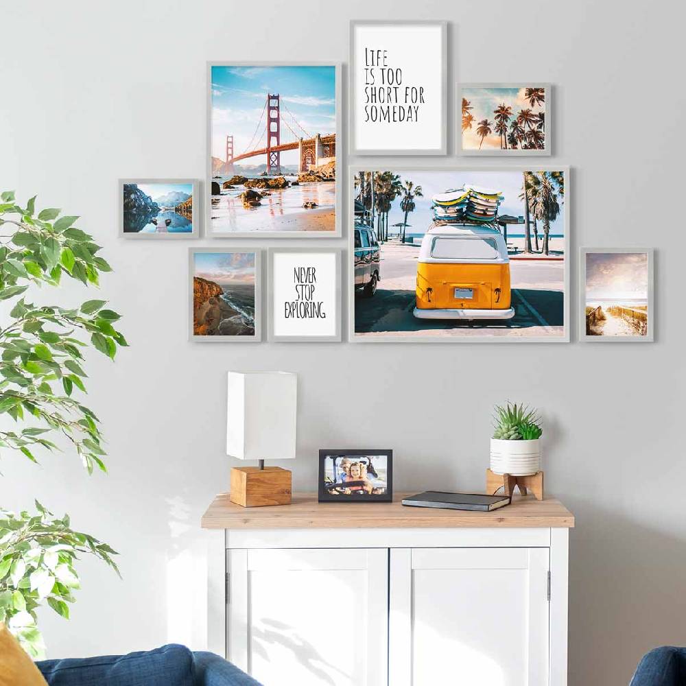 Photolini 8er Bilderrahmen-Set Modern Silber aus MDF 13x18 bis 40x50 cm Letzte 3 Tage