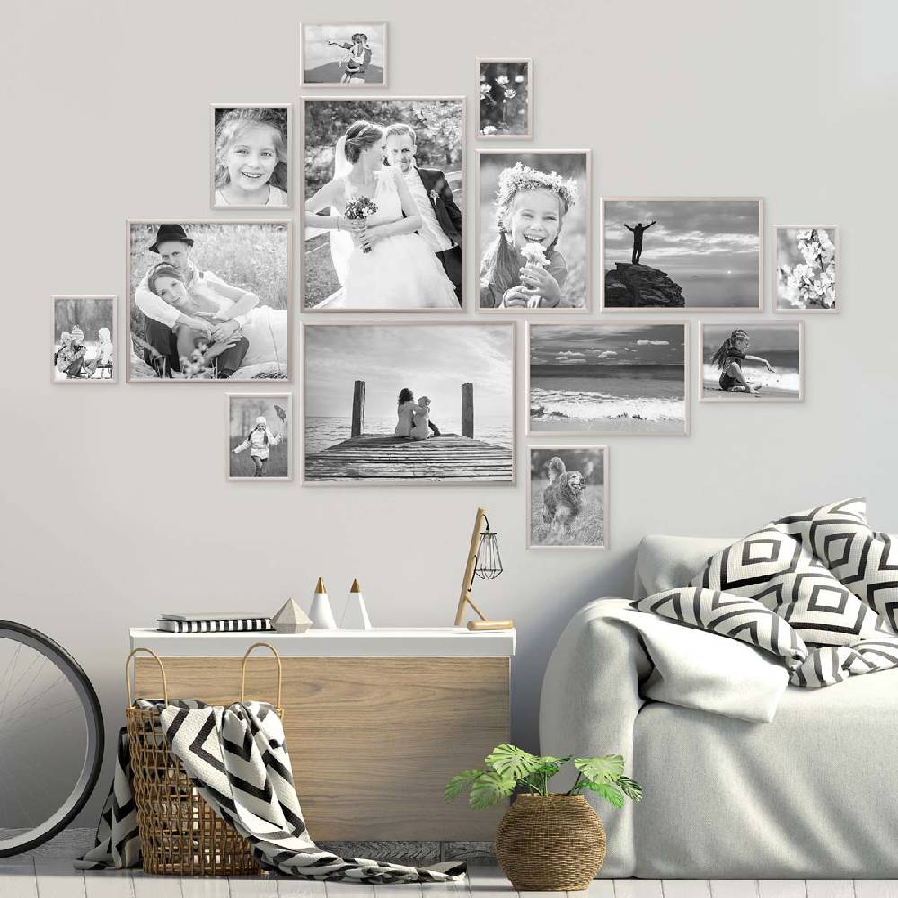 Photolini 14er Set Alu-Bilderrahmen Modern Silber Aluminium-Rahmen