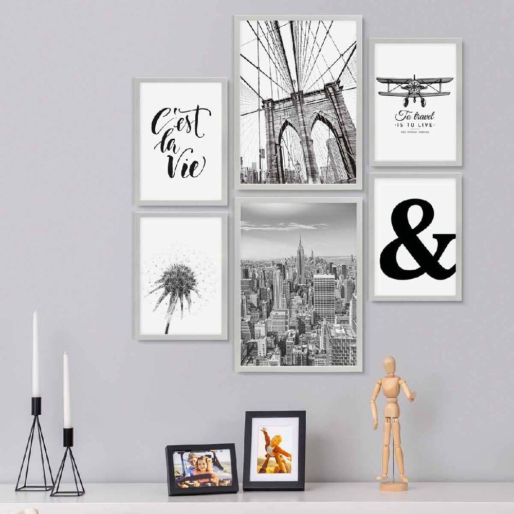 Photolini 6 Bilderrahmen Silber 2x 30x42 und 4x 21x30 cm / DIN A4 Modern MDF mit Acrylglas