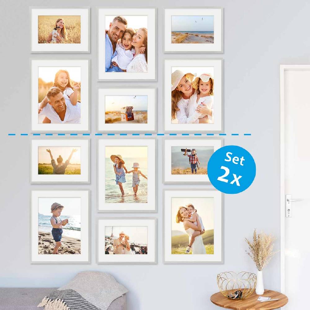 Photolini 6er Set Poster-Bilderrahmen 30x40 cm und 40x50 cm Modern Silber MDF mit Passepartout Bis zu 50% Rabatt