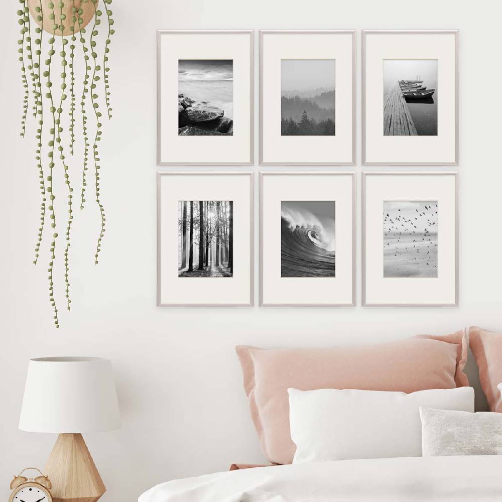 Photolini 6er Set Alu-Bilderrahmen 21x30 cm / DIN A4 Silber Modern mit Passepartout 13x18 cm Bis zu 60% Rabatt