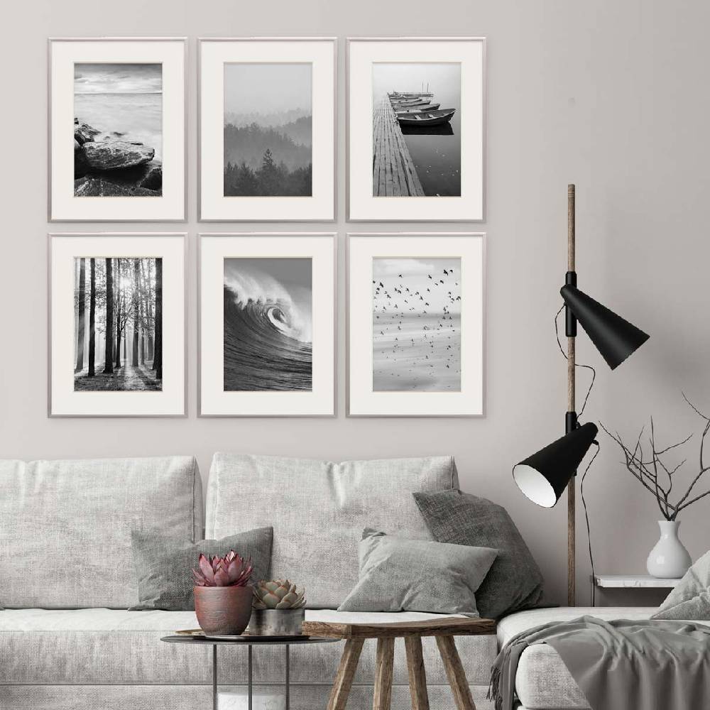 Photolini 6er Set Alu-Bilderrahmen 30x40 cm Silber Modern mit Passepartout 20x30 cm Bis zu 65% Rabatt