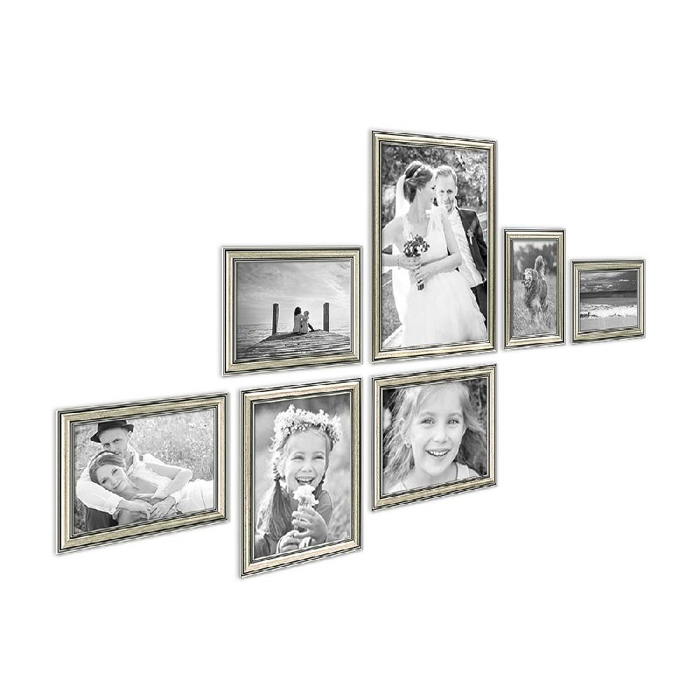 Photolini 7er Bilderrahmen-Set Silber Barock Antik aus Kunststoff Sonderangebot der Fabrik