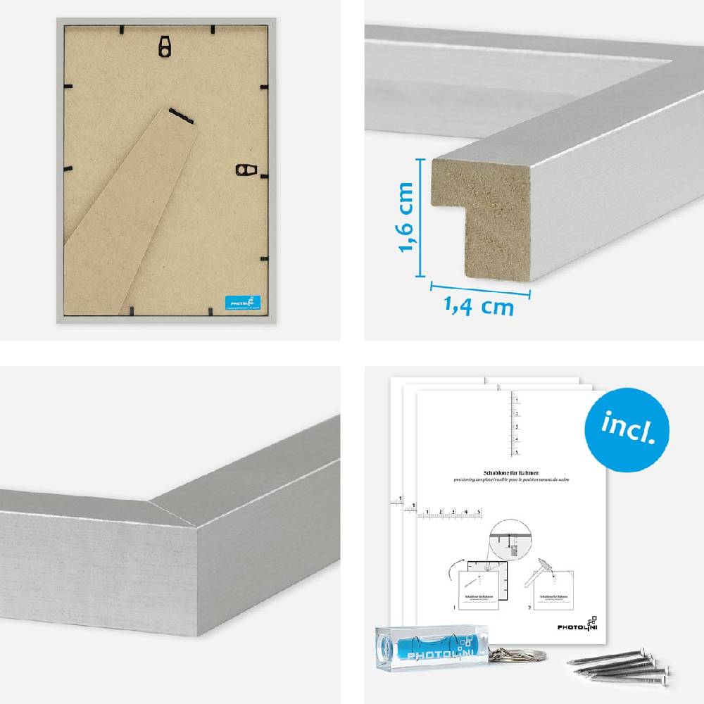 Photolini 15er Bilderwand Treppenhaus - Bilderrahmen-Set Modern Silber aus MDF Super Rabatt