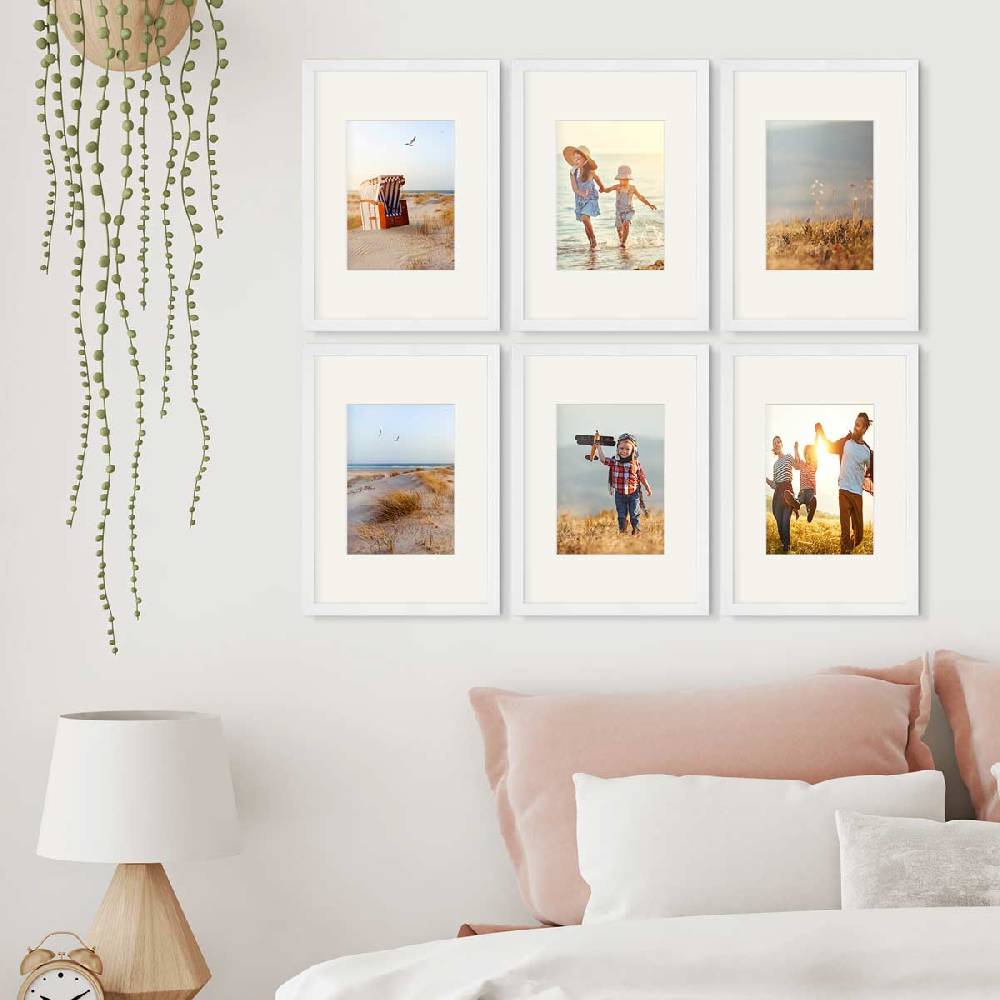 Photolini 6er Bilderrahmen-Set Weiß 21x30 cm/DIN A4 mit Passepartout Massivholz mit Acrylglasscheibe Riesige Rabatte