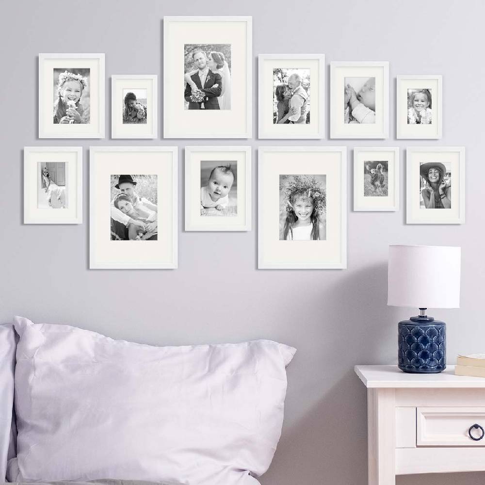 Photolini 12er Set Bilderrahmen Holz, Weiß mit Passepartout Speichern exportieren