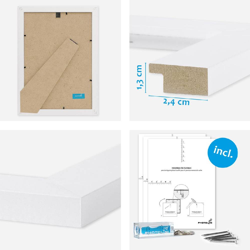Photolini 10er Bilderrahmen-Set Weiß breit modern MDF-Holz mit Acrylglas zollfrei