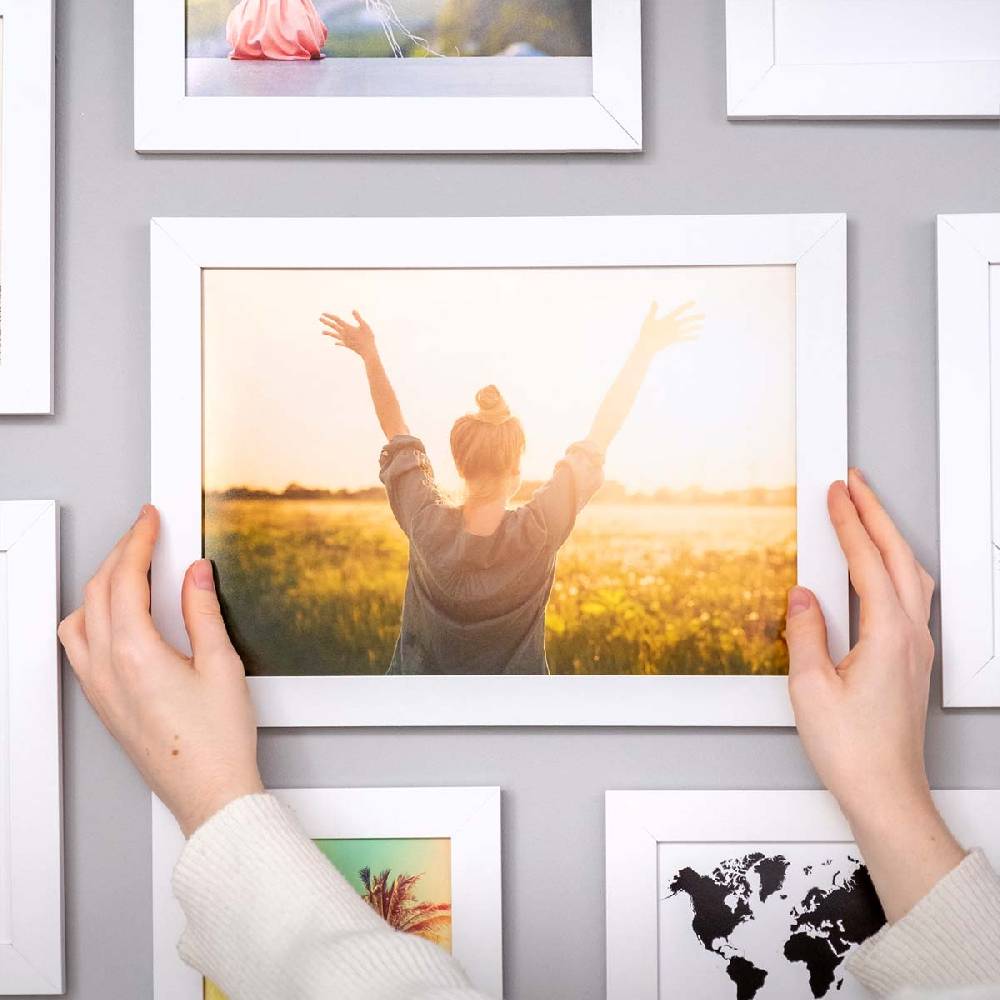 Photolini 10er Bilderrahmen-Set Weiß breit modern MDF-Holz mit Acrylglas zollfrei