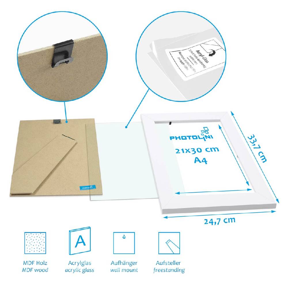 Photolini 10er Bilderrahmen-Set Weiß breit modern MDF-Holz mit Acrylglas zollfrei