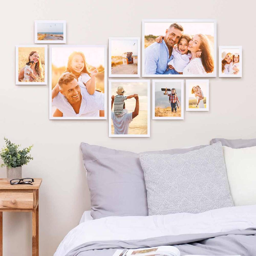 Photolini 9er Bilderrahmen-Set Modern Weiß aus MDF 50% Rabatt für begrenzte Zeit