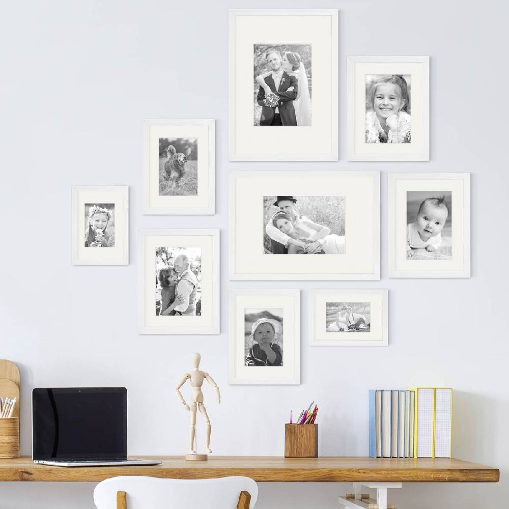Photolini 9er Set Bilderrahmen Holz, Weiß mit Passepartout Rabatte dieses Monats