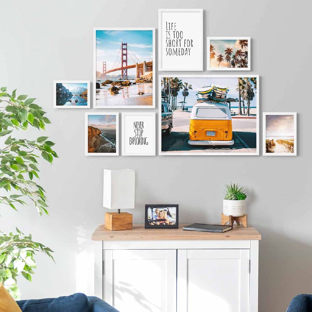 Photolini 8er Bilderrahmen-Set Modern Weiß aus MDF 13x18 bis 40x50 cm Online
