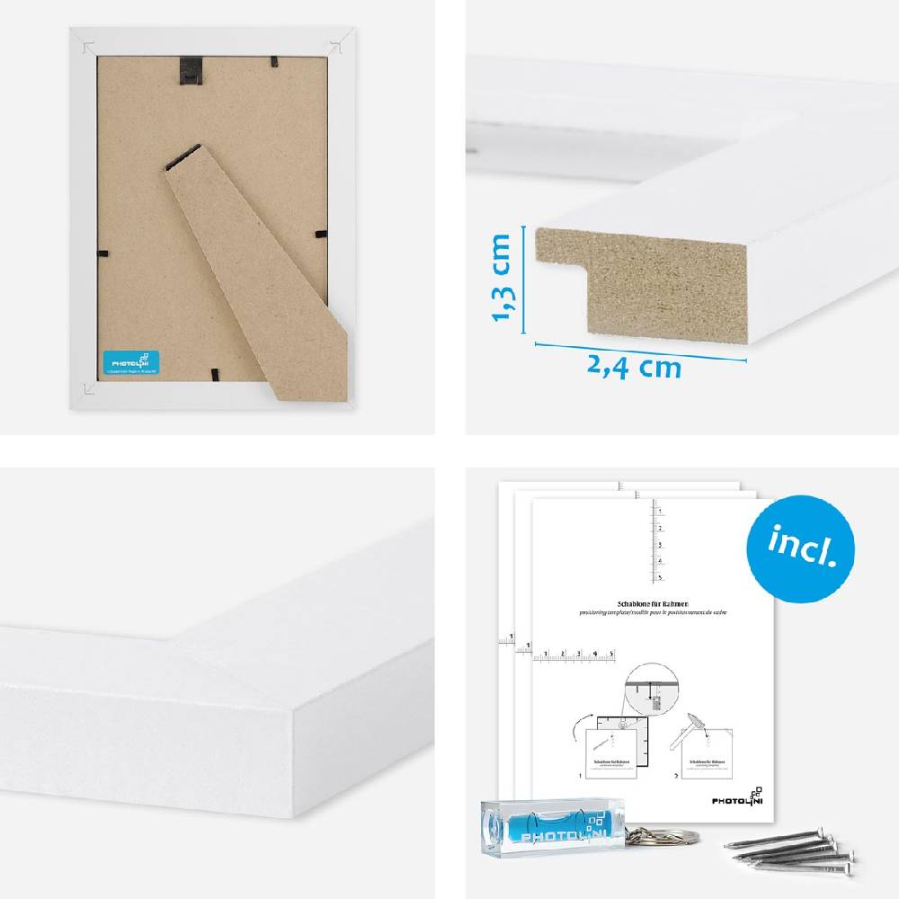 Photolini 7er Bilderrahmen-Set Weiß breit modern MDF-Holz mit Acrylglas Outlet