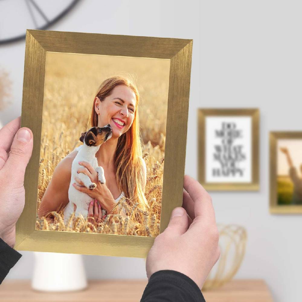 Photolini 3er Bilderrahmen-Set 13x18 cm Gold breit MDF-Holz | Acrylglas Günstiger Verkauf
