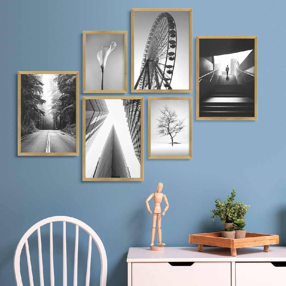 Photolini 6 Bilderrahmen Gold 4x 30x42 und 2x 21x30 cm / DIN A4 Modern MDF mit Acrylglas Blitzverkäufe