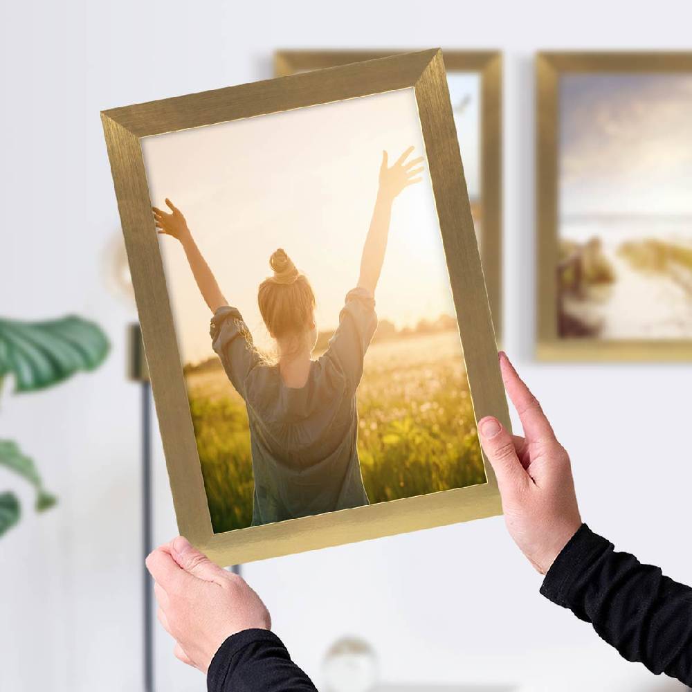 Photolini 3er Bilderrahmen-Set 21x30 cm DIN A4 Modern Gold MDF Basic Collection | Acrylglas Fabrik Onlineshop