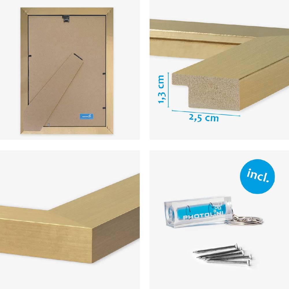 Photolini 3er Bilderrahmen-Set 21x30 cm DIN A4 Modern Gold MDF Basic Collection | Acrylglas Fabrik Onlineshop
