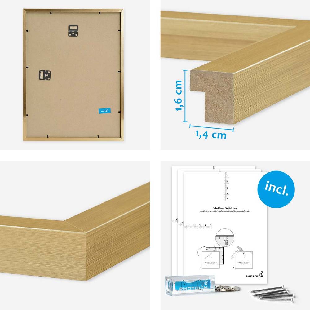 Photolini 6 Bilderrahmen Gold 2x 30x42 und 4x 21x30 cm / DIN A4 Modern MDF mit Acrylglas Sonderangebot