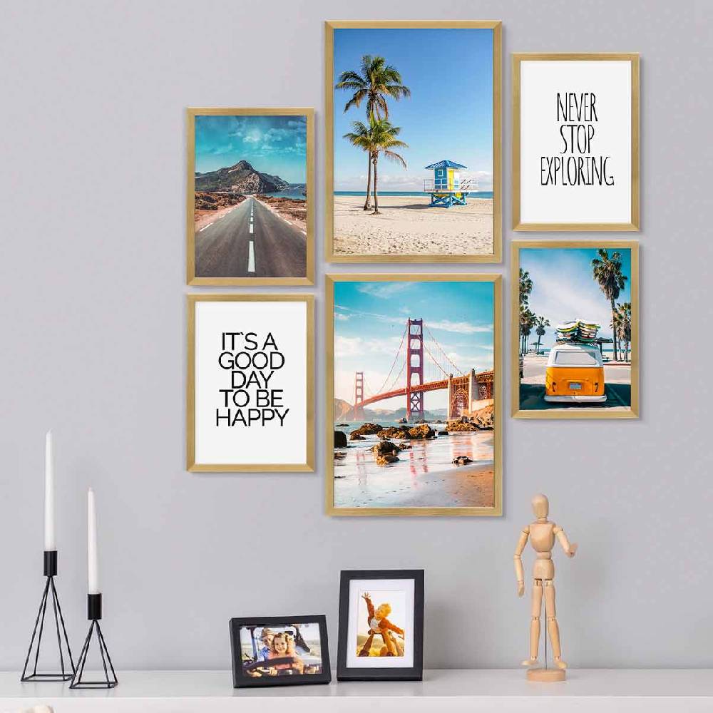 Photolini 6 Bilderrahmen Gold 2x 30x42 und 4x 21x30 cm / DIN A4 Modern MDF mit Acrylglas Sonderangebot