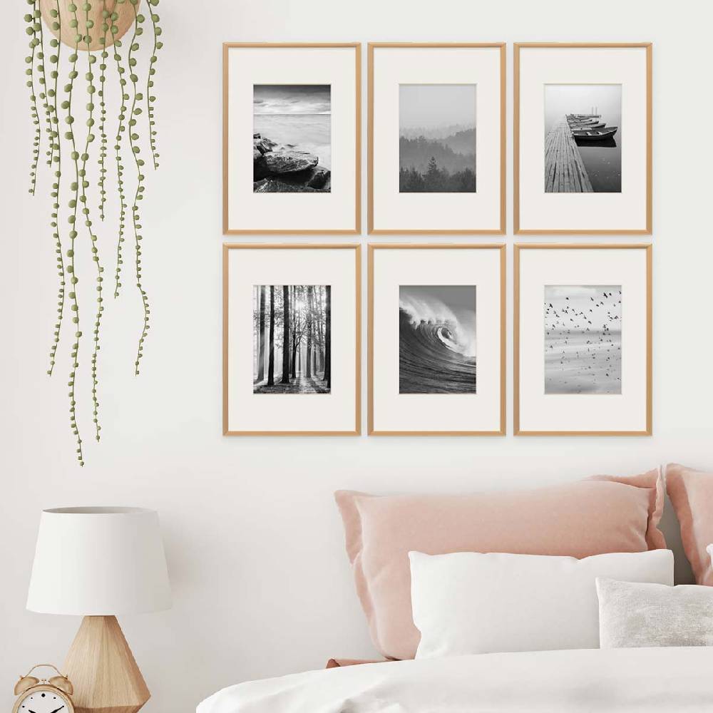 Photolini 6er Set Alu-Bilderrahmen 21x30 cm / DIN A4 Gold Modern mit Passepartout 13x18 cm Flash Sale