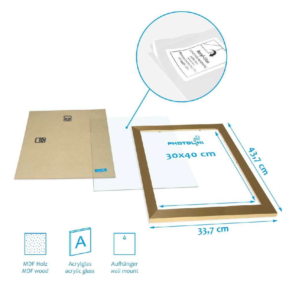 Photolini 3er Bilderrahmen-Set 30x40 cm Modern Gold MDF Basic Collection | Acrylglas Online Shopping