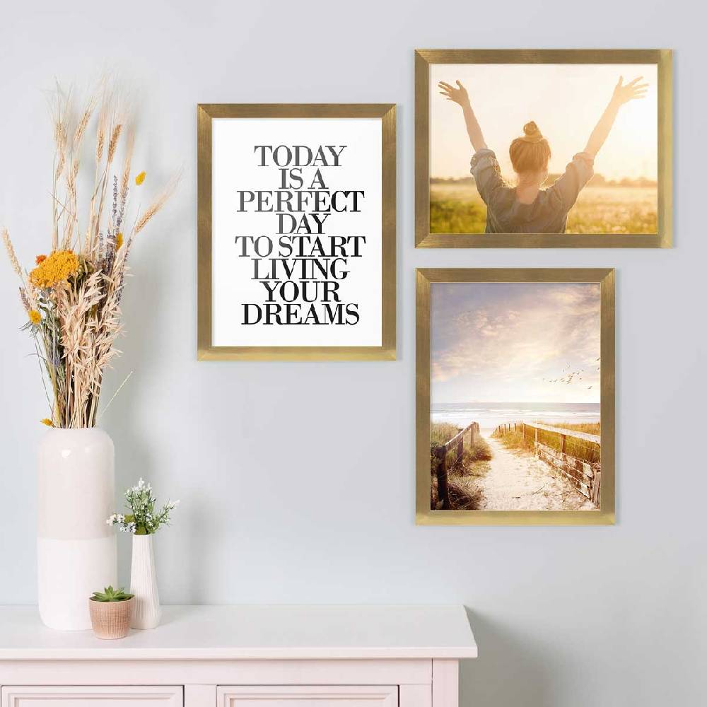Photolini 3er Bilderrahmen-Set 30x40 cm Modern Gold MDF Basic Collection | Acrylglas Online Shopping