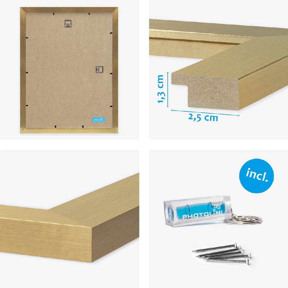 Photolini 3er Bilderrahmen-Set 30x40 cm Modern Gold MDF Basic Collection | Acrylglas Online Shopping