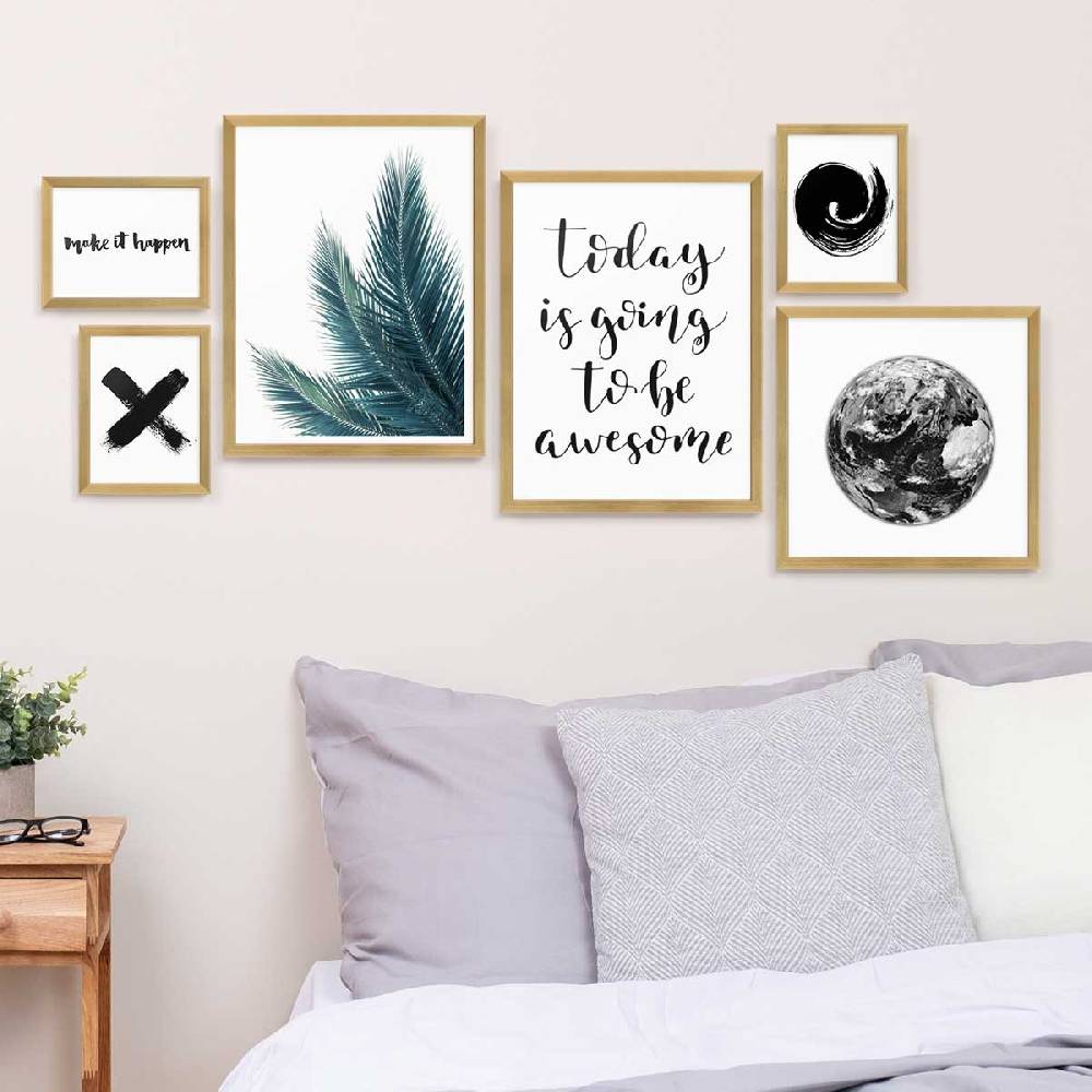 Photolini 6er Bilderrahmen-Set Modern Gold aus MDF 15x20, 30x30 und 30x40 cm Exklusivangebot