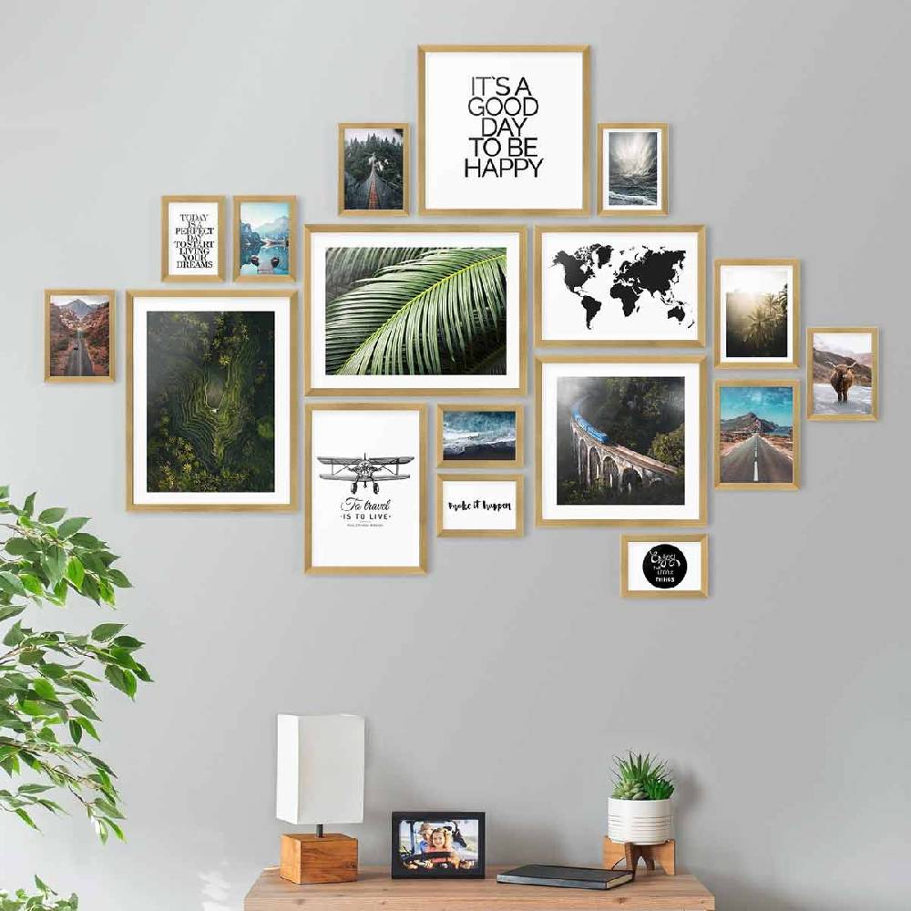 Photolini 17er Bilderrahmen-Set Modern Gold aus MDF Preisnachlass