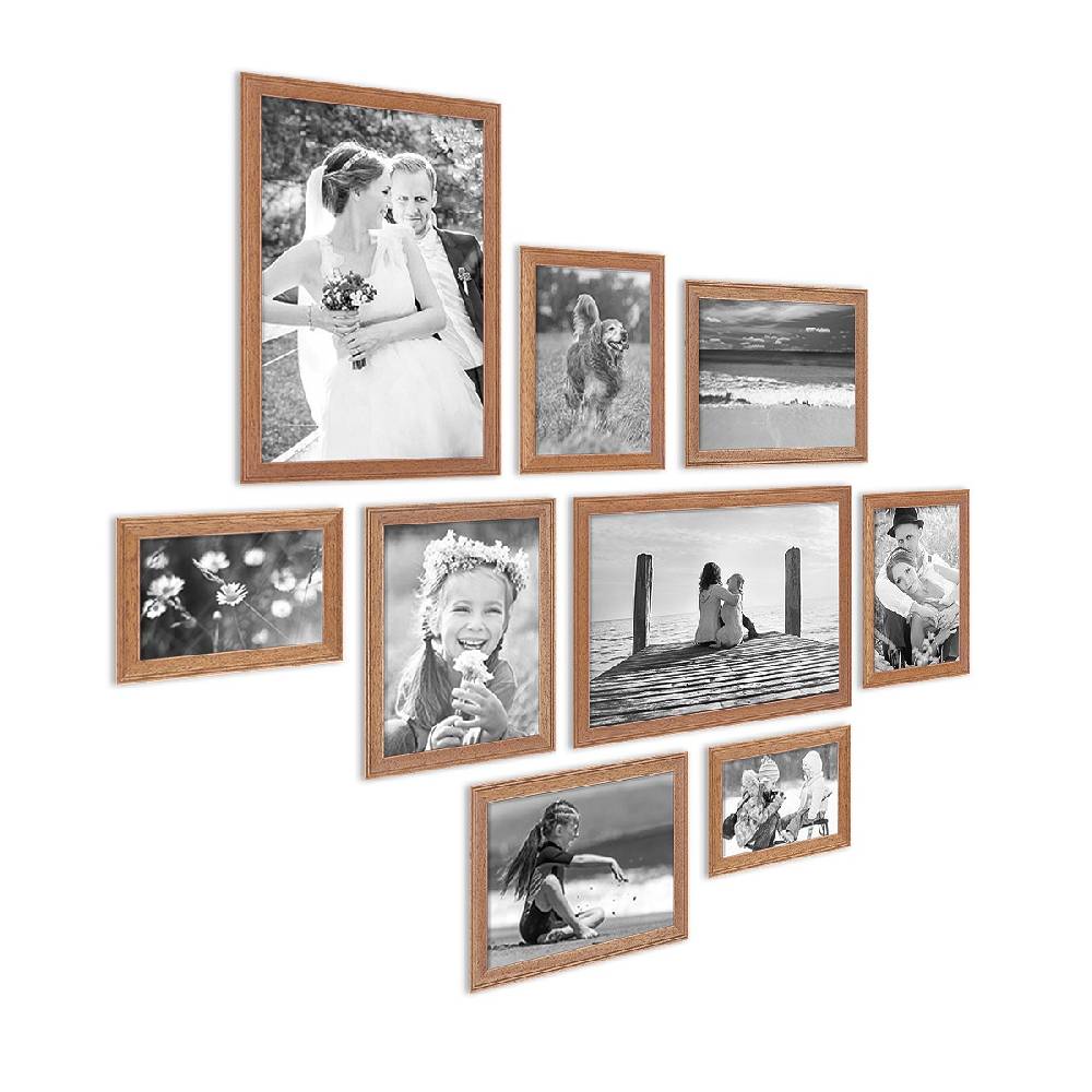 Photolini 9er Set Landhaus-Bilderrahmen Eiche-Optik Neueste Mode