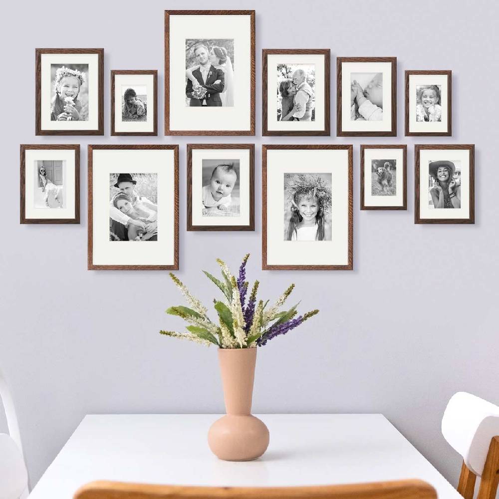 Photolini 12er Set Bilderrahmen Holz, Eiche Dunkel mit Passepartout Zeitlich begrenztes Angebot