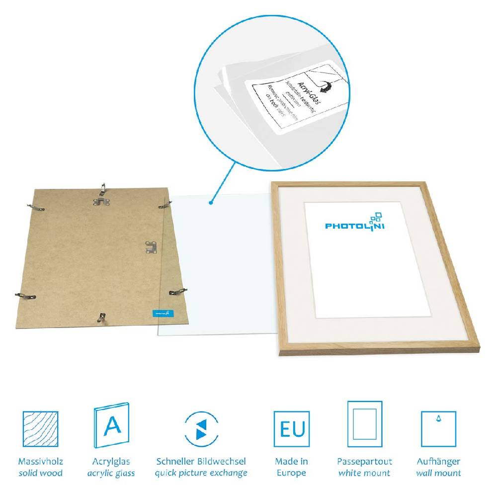 Photolini 6er Set Bilderrahmen Holz, Eiche 15x20, 30x40 und 40x50 cm mit Passepartout Exklusive Angebote