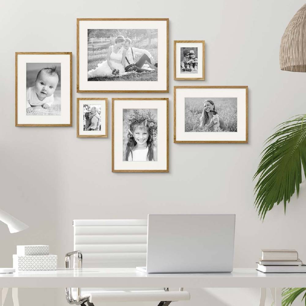 Photolini 6er Set Bilderrahmen Holz, Eiche 15x20, 30x40 und 40x50 cm mit Passepartout Exklusive Angebote