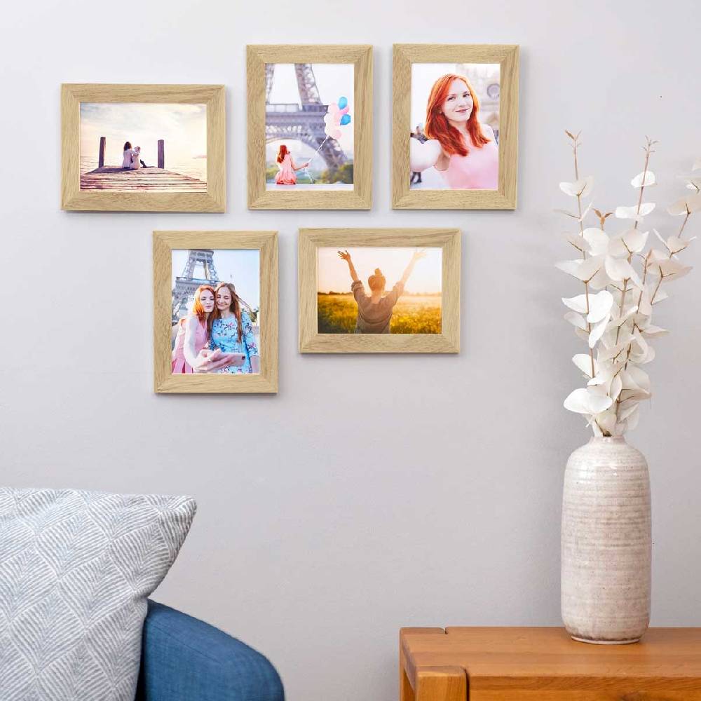 Photolini 10er Bilderrahmen-Set 13x18 cm Eiche Massivholz Basic Collection | Acrylglas Große Rabatte