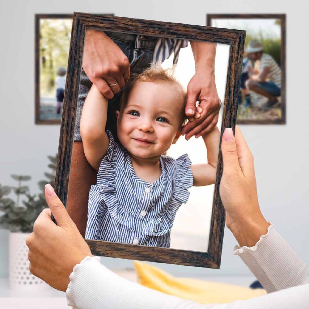 Photolini 3er Bilderrahmen-Set 18x24 cm Eiche Dunkel aus MDF mit Acrylglas Kauf eins, bekomm eins gratis