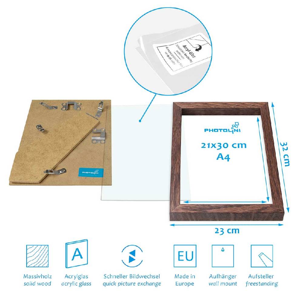 Photolini 15er Bilderrahmen-Set Eiche Dunkel aus Massivholz Schmal Treppenhaus 10x15 bis 21x30 cm mit Acrylglasscheibe Tägliche Deals
