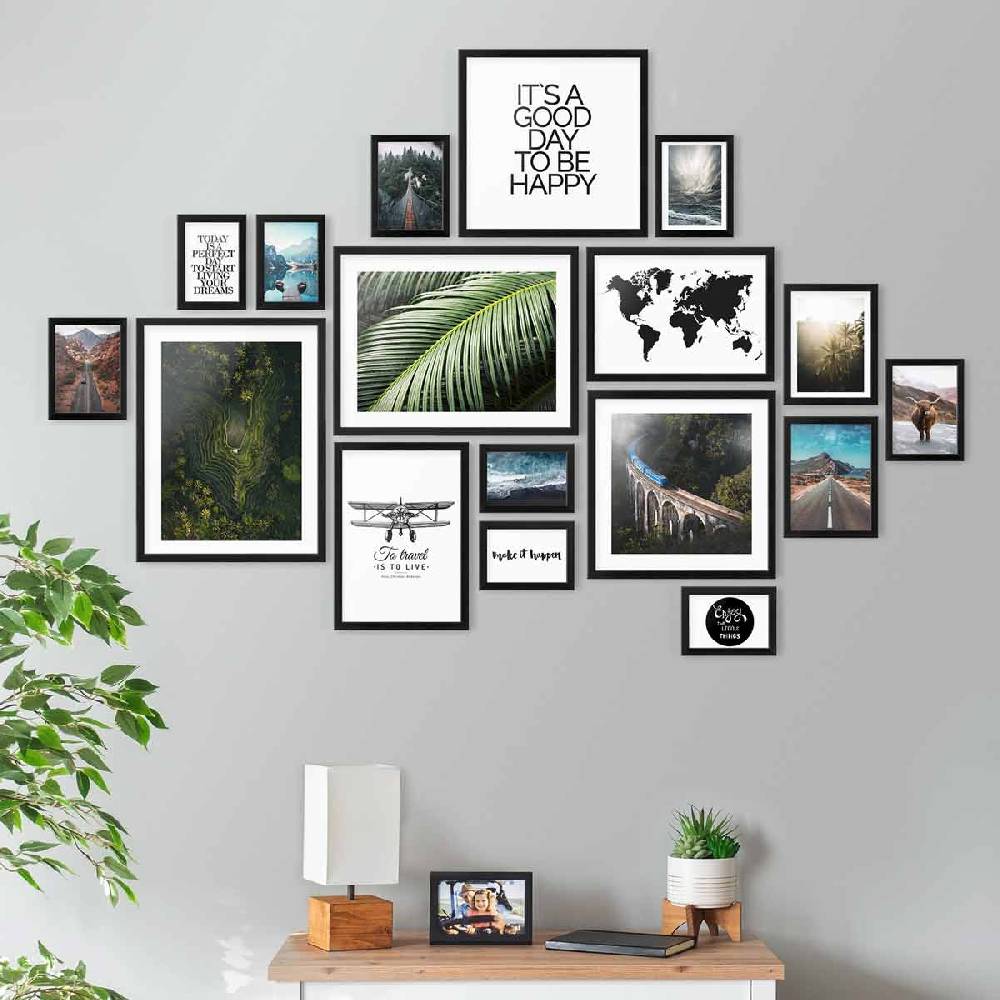 Photolini 17er Bilderrahmen-Set Eiche Dunkel aus MDF Tiefpreis