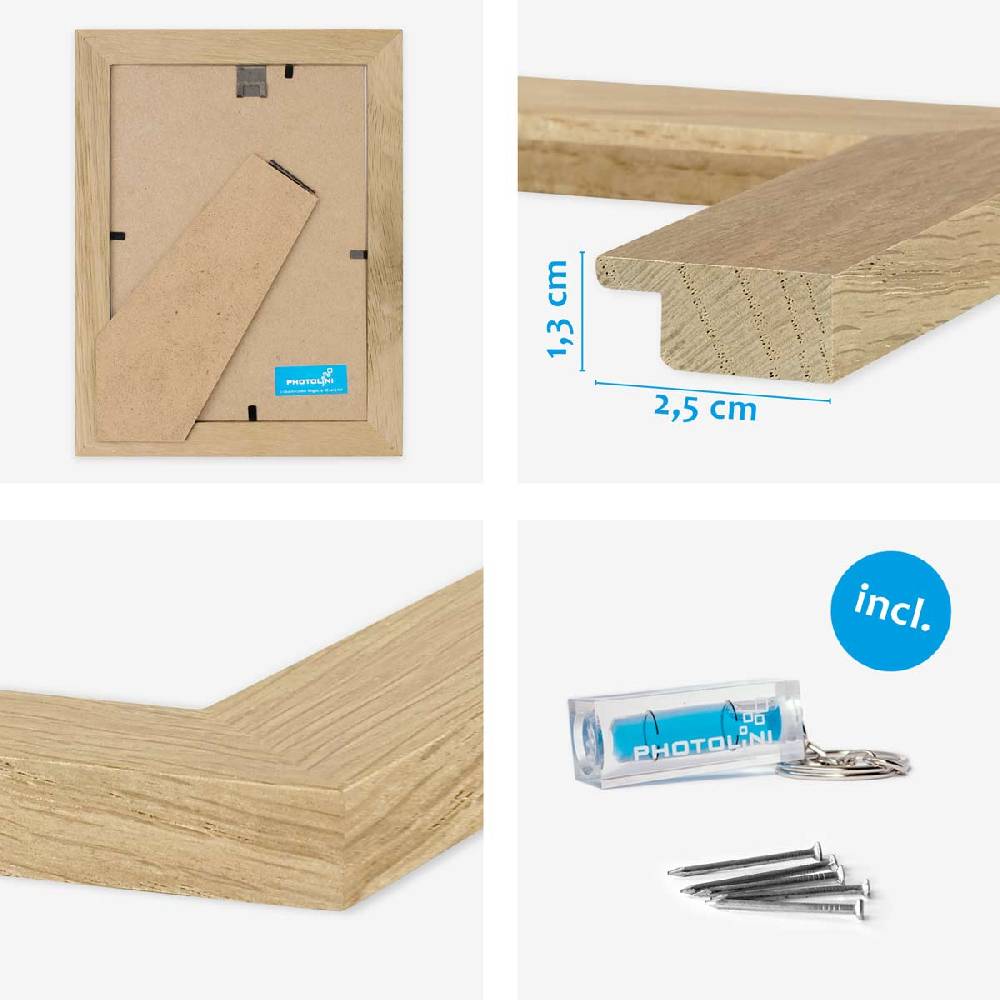 Photolini 10er Bilderrahmen-Set 10x15 cm Modern Eiche Massivholz Basic Collection | Acrylglas Super Sparpreis