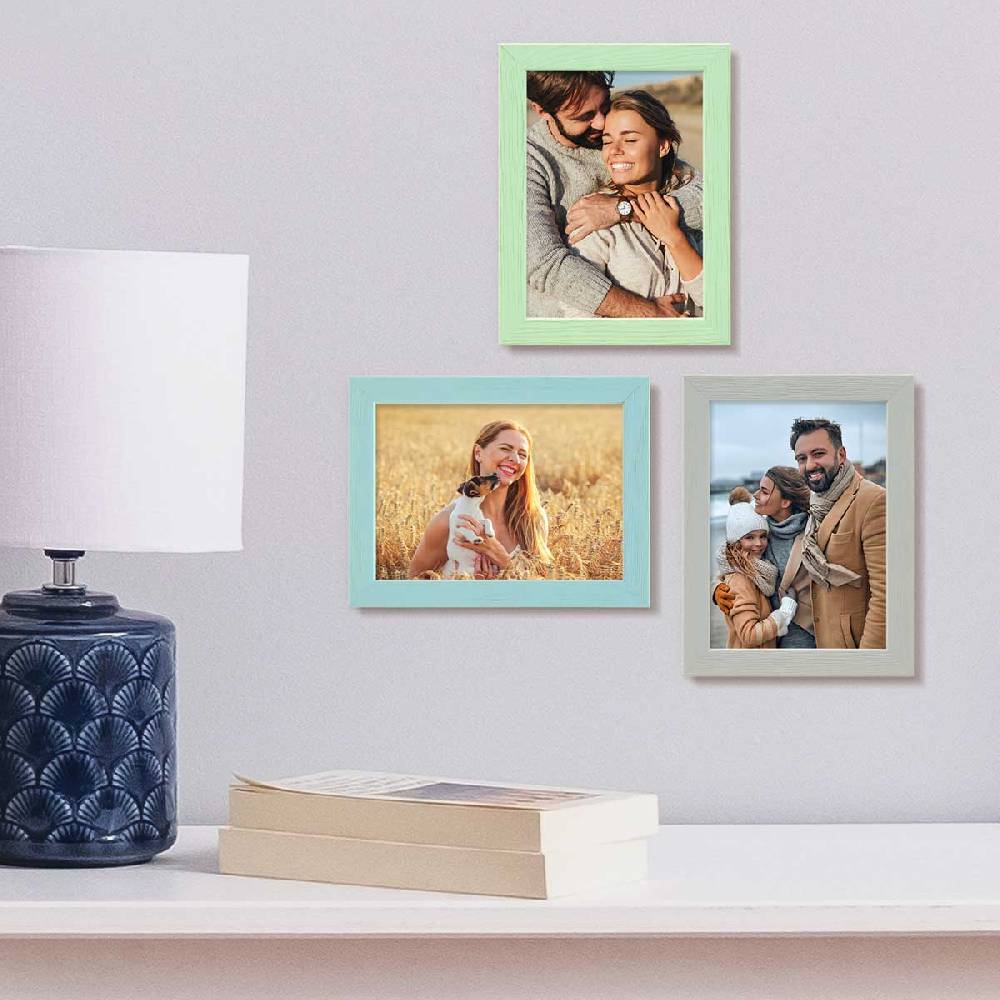 Photolini Bilderrahmen 3er Set Grün Blau Grau 10x15 cm | Acrylglas Neueste Stile