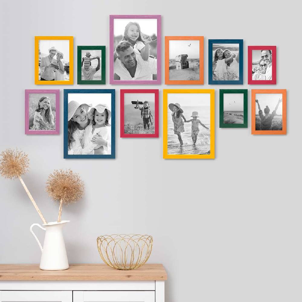 Photolini 12er Set Bilderrahmen Regenbogen-Farben Massivholz 10x15 bis 21x30 cm | Acrylglas Bis zu 50% Rabatt