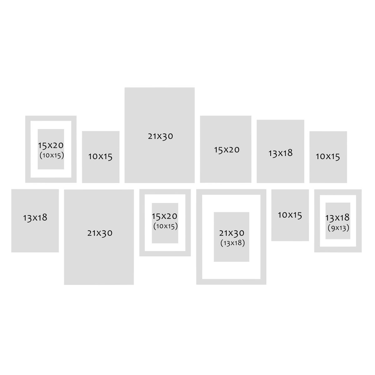 Photolini 12er Set Bilderrahmen Gelb Grau Massivholz 10x15 bis 21x30 cm mit 4 Passepartouts | Acrylglas Nur für heute