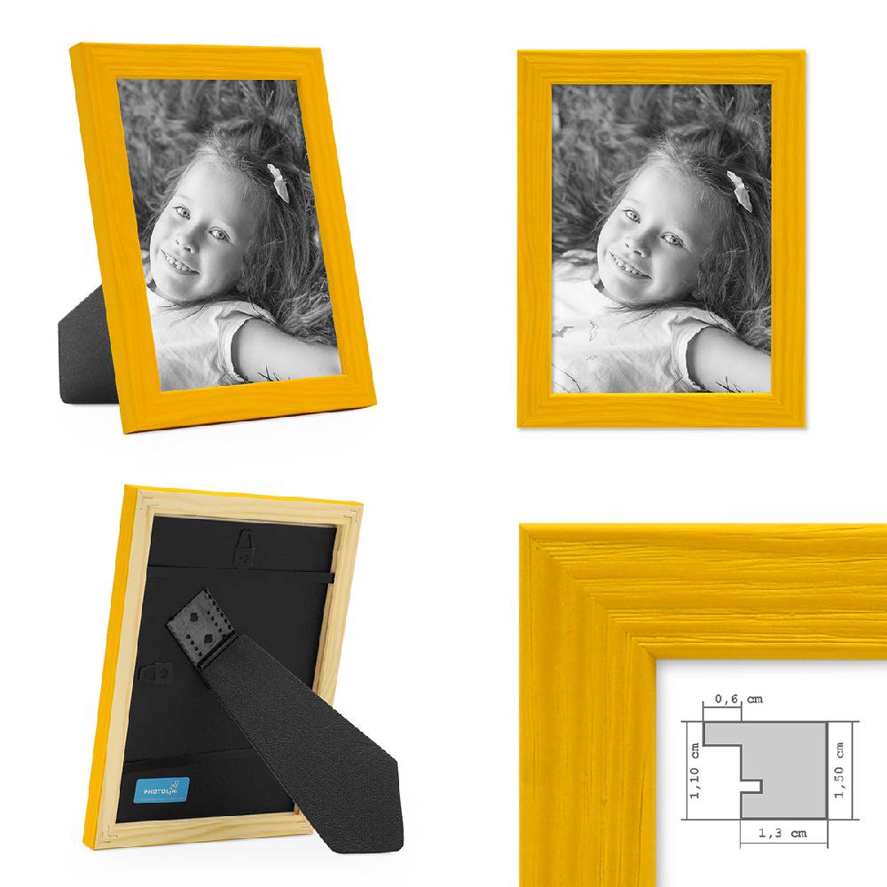 Photolini 12er Set Bilderrahmen Gelb Grau Massivholz 10x15 bis 21x30 cm mit 4 Passepartouts | Acrylglas Nur für heute