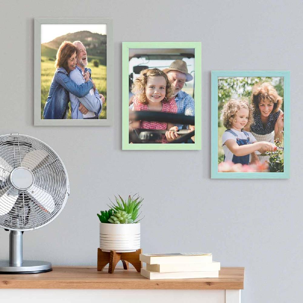 Photolini Bilderrahmen 3er Set Grün Blau Grau A4 21x30 cm | Acrylglas Sonderangebot der Fabrik