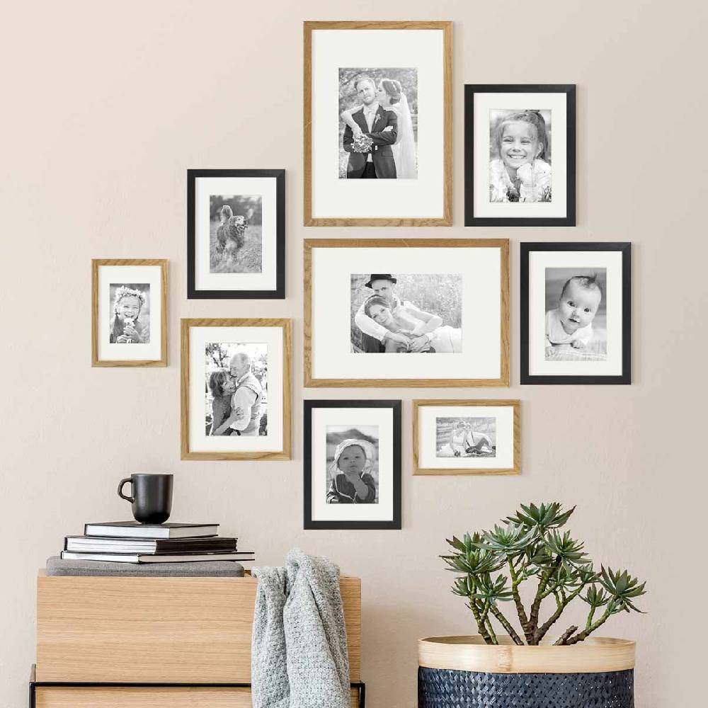 Photolini 9er Set Bilderrahmen Holz, Schwarz-Eiche Farb-Mix mit Passepartout Bis zu 55% Rabatt