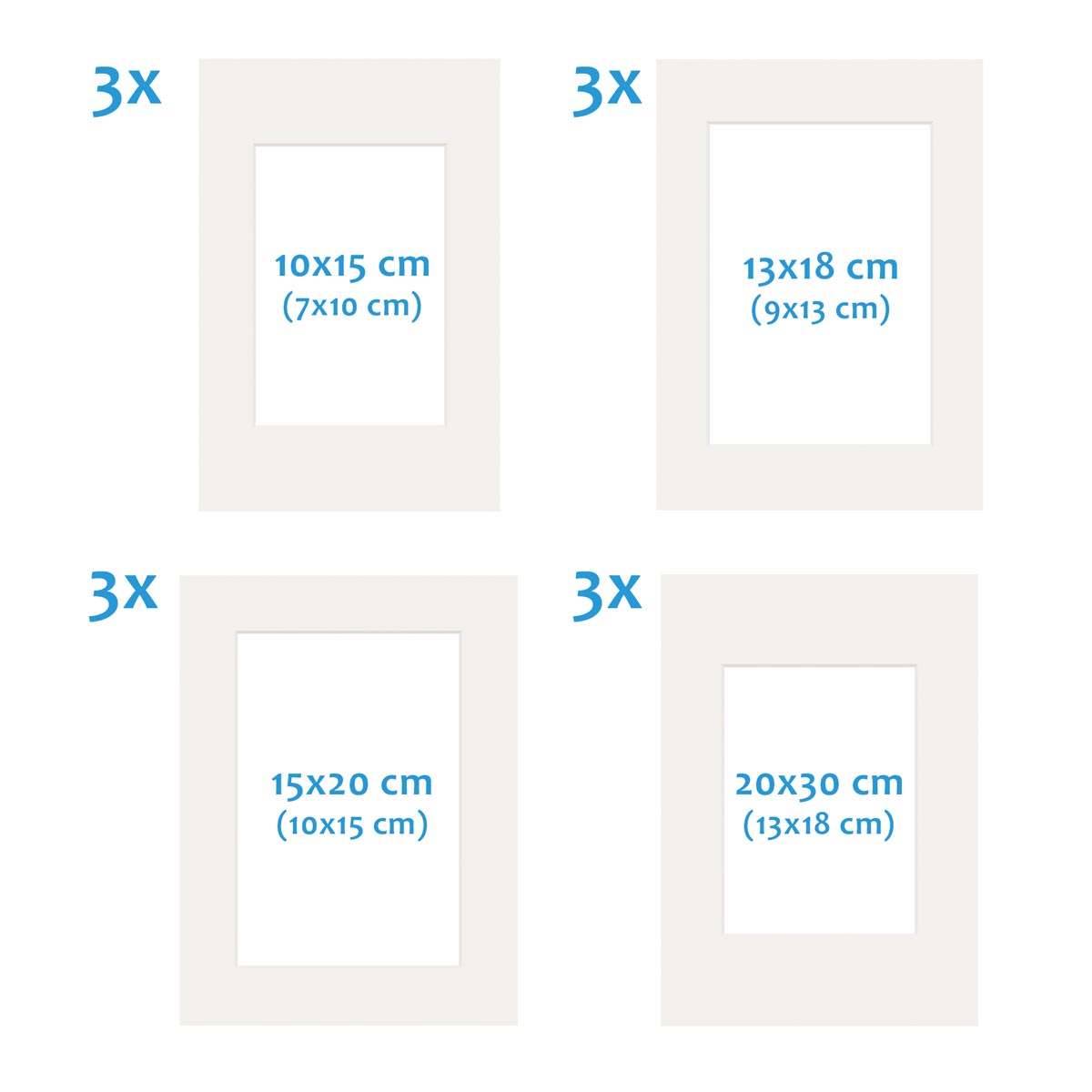 Photolini Passepartouts Creme-Weiß für 12er Rahmen-Set No.1 zollfrei
