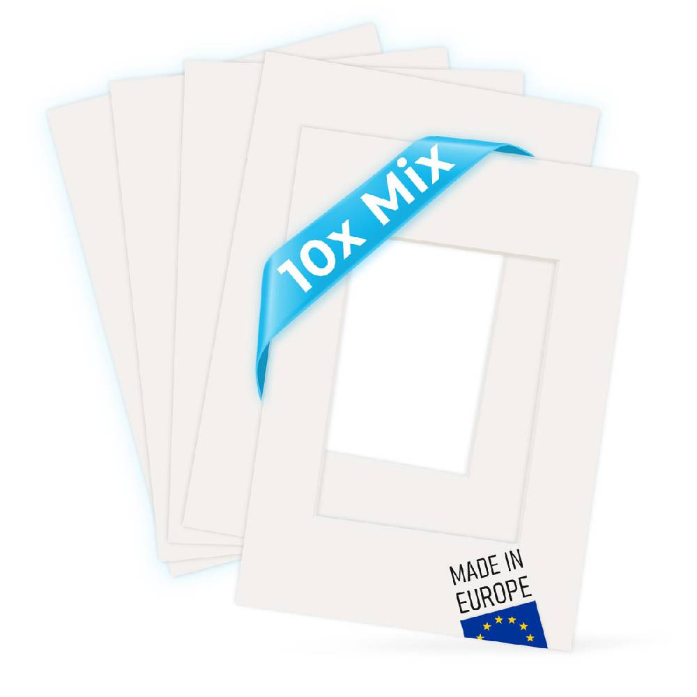 Photolini 10er Mix Passepartouts Creme-Weiß (je 2x für Rahmen 13x18, 15x20, 21x30, 30x30 und 30x40 cm)
