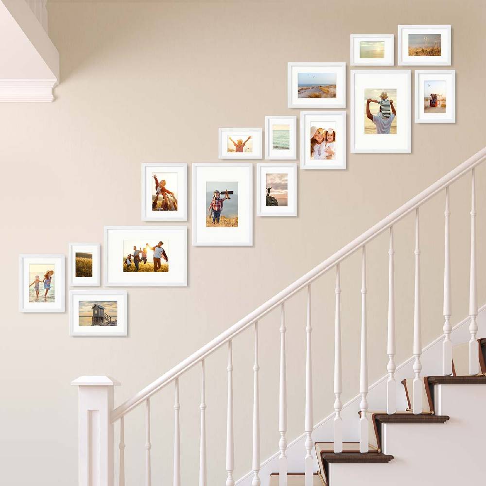 Photolini Passepartouts Creme-Weiß für 15er Rahmen-Set No.2 Treppenhängung Verkauf